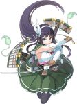  1girl armpits artist_request bangs black_hair blue_eyes blunt_bangs breasts dual_wielding full_body gloves green_skirt hairband hand_on_hip holding holding_sword holding_weapon kasugayama_(oshiro_project) large_breasts long_hair oshiro_project oshiro_project_re pantyhose skirt smile sword transparent_background very_long_hair weapon white_gloves 