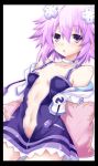  1girl blush breasts choker choujigen_game_neptune cleavage collarbone cowboy_shot d-pad hair_ornament iwasi-r jacket long_hair looking_at_viewer midriff navel neptune_(choujigen_game_neptune) neptune_(series) no_bra open_clothes open_jacket open_mouth pillow purple_hair shiny shiny_hair shiny_skin short_hair simple_background small_breasts solo stomach thigh-highs violet_eyes white_background 
