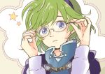  artist_request blue_eyes cape collar fire_emblem fire_emblem:_rekka_no_ken fire_emblem_heroes frown glasses green_hair headband highres looking_at_viewer nino_(fire_emblem) star tagme 