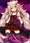  1girl ahoge ailane_(show_by_rock!!) animal_ears black_gloves black_legwear blush choker closed_mouth eyebrows_visible_through_hair gloves highres key komazuki_(komaworks240) long_hair looking_at_viewer mouse_ears red_eyes show_by_rock!! silver_hair solo thigh-highs 