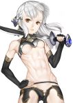  1girl abs braid fate/grand_order fate_(series) fingerless_gloves gloves highres muscle muscular_female penthesilea_(fate/grand_order) sword weapon white_hair 