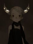  1girl bare_arms bare_shoulders black_eyes black_scarf blonde_hair braid closed_mouth commentary_request dark expressionless glowing_horns gu_(goodnight) horns looking_at_viewer original scarf solo strapless upper_body 