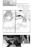  1girl ahoge bath bathing bathroom bathtub comic eyebrows_visible_through_hair fate/grand_order fate_(series) fujimaru_ritsuka_(female) hair_between_eyes iincho_(airi8751) monochrome partially_submerged solo speech_bubble translation_request 