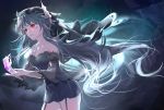  1girl bare_shoulders breasts cleavage closed_mouth collarbone garter_straps grey_hair highres jewelry long_hair looking_away medium_breasts necklace original pixiv_fantasia_revenge_of_the_darkness qidai red_eyes solo standing very_long_hair 