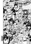  6+girls beret bismarck_(kantai_collection) black_hair blush comic commandant_teste_(kantai_collection) eating food fusou_(kantai_collection) gangut_(kantai_collection) greyscale grin haruna_(kantai_collection) hat headgear hiei_(kantai_collection) highres hyuuga_(kantai_collection) ise_(kantai_collection) kantai_collection kirishima_(kantai_collection) kiyoshimo_(kantai_collection) kongou_(kantai_collection) littorio_(kantai_collection) long_hair looking_at_viewer monochrome multiple_girls musashi_(kantai_collection) mutsu_(kantai_collection) nagato_(kantai_collection) one_eye_closed peaked_cap remodel_(kantai_collection) roma_(kantai_collection) sakazaki_freddy smile translation_request v warspite_(kantai_collection) yamashiro_(kantai_collection) yamato_(kantai_collection) 