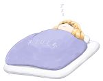  1girl blonde_hair closed_eyes commentary_request long_hair shiny shiny_hair shirosato simple_background sleeping smile solo touhou translation_request under_covers white_background yakumo_yukari zzz |3 
