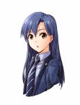  1girl a4typhoon absurdres blue_hair brown_eyes highres idolmaster kisaragi_chihaya long_hair looking_at_viewer necktie school_uniform simple_background solo upper_body 