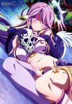  1girl absurdres elbow_gloves gloves hanzawa_jun highres jibril_(no_game_no_life) long_hair looking_at_viewer lying megami navel no_game_no_life on_side pink_hair skull smirk solo thigh-highs 