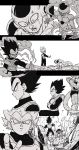  2boys absurdres armor back-seamed_legwear black_eyes black_hair crossed_arms dragon_ball dragon_ball_z_fukkatsu_no_f dragonball_z frieza frown gloves golden_frieza highres looking_at_another looking_at_viewer looking_away looking_back monochrome multiple_boys open_mouth outstretched_arms outstretched_hand seamed_legwear serious simple_background smile spiky_hair star super_saiyan_blue surprised tail tkgsize vegeta white_background 