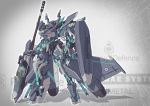  commentary_request full_body grey_background gun highres mecha nenchi no_humans original rifle shield thrusters weapon 