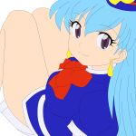  1girl aqua_hair gloves highres legs long_hair miniskirt photoshop skirt solo stewardess tenjouin_katsura thighs vector_trace violet_eyes yat_anshin_uchuu_ryokou 