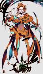  androgynous collarbone covered_navel deoxys full_body gloves grey_background heterochromia highres looking_at_viewer orange_gloves orange_hair personification pokemon solo standing zazaki 