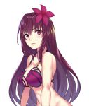  1girl bikini breasts brown_hair cleavage eyebrows_visible_through_hair fate/grand_order fate_(series) flower hair_flower hair_ornament large_breasts looking_at_viewer parted_lips red_eyes scathach_(fate/grand_order) scathach_(swimsuit_assassin)_(fate) smile solo upper_body yilan 