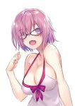  1girl blush breasts cleavage collarbone eyebrows_visible_through_hair fate/grand_order fate_(series) glasses large_breasts looking_at_viewer open_mouth purple_hair shielder_(fate/grand_order) short_hair sketch smile solo upper_body violet_eyes yilan 