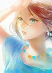  1girl aqua_eyes brown_hair highres jewelry necklace original parted_lips romiy solo summer 