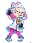  +_+ 1girl artist_name bare_shoulders crown dress fingerless_gloves full full_body gloves hime_(splatoon) kiritani846 looking_at_viewer mole mole_under_mouth multicolored_hair pantyhose pink_hair pink_legwear pose simple_background sleeveless sleeveless_dress solo splatoon splatoon_2 symbol-shaped_pupils tentacle_hair two-tone_hair white_background white_hair yellow_eyes zipper 