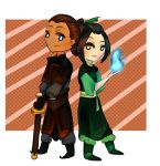  avatar:_the_last_airbender avatar_(series) azula blue_fire chibi china_dress chinese_clothes dress fire highres sokka tagme weapon 