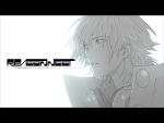  1boy copyright_name dramatical_murder greyscale headphones headphones_around_neck highres honya_lala letterboxed long_hair male_focus monochrome nitro+_chiral parted_lips seragaki_aoba simple_background solo white_background 