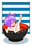  1girl bathing blush bowl highres jakomurashi minigirl nude one_eye_closed purple_hair solo sukuna_shinmyoumaru touhou violet_eyes 