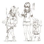  !! !? 3girls :3 :d akashi_(kantai_collection) akashi_(kantai_collection)_(cosplay) akitsushima_(kantai_collection) artist_request blood blush_stickers cosplay full_body greyscale hip_vent kantai_collection kitakami_(kantai_collection) kneeling knees_together_feet_apart long_hair monochrome multiple_girls nosebleed ooi_(kantai_collection) open_mouth panties pleated_skirt sailor_collar sailor_shirt shirt side_ponytail simple_background skirt smile standing translation_request underwear white_background 