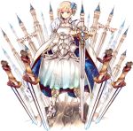 1girl artist_request blonde_hair blue_eyes boots breasts cleavage dress flower full_body hair_flower hair_ornament holding holding_sword holding_weapon large_breasts neuschwanstein_(oshiro_project) official_art oshiro_project oshiro_project_re side_ponytail solo sword transparent_background weapon 