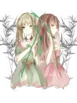  2girls artist_request bamboo dress green_eyes multiple_girls nishida_satono red_eyes teireida_mai touhou 