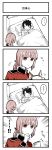  1boy 1girl animal_ears comic fate/grand_order fate_(series) florence_nightingale_(fate/grand_order) fujimaru_ritsuka_(male) highres pink_hair red_eyes red_shirt sake_osamu shirt sleeping translation_request 