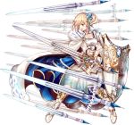  1girl artist_request blonde_hair blue_eyes boots breasts cleavage dress flower full_body hair_flower hair_ornament holding holding_sword holding_weapon large_breasts neuschwanstein_(oshiro_project) official_art oshiro_project oshiro_project_re side_ponytail solo sword transparent_background weapon 