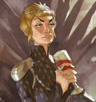  a_song_of_ice_and_fire absurdres armor blonde_hair brown_eyes cersei_lannister crown cup drinking_glass game_of_thrones highres iron_throne jewelry mole_above_mouth ramonn90 ring short_hair shoulder_armor wine_glass 