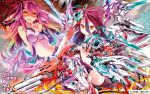  2girls ass breasts cleavage flat_chest halo highres jibril_(no_game_no_life) kamiya_yuu looking_at_viewer mecha_musume mechanical_parts mechanical_wings multicolored multicolored_hair multiple_girls navel no_game_no_life open_mouth pink_hair shuvi_(no_game_no_life) watermark wings yellow_eyes 