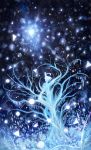  1girl blue braid dress fantasy highres long_hair magic original sakimori_(hououbds) sky solo standing star_(sky) starry_sky tree 