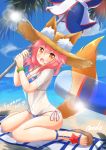  10s 1girl animal_ears bell bell_collar bikini blue_bikini blush breasts cleavage collar collarbone ears_through_headwear fate/extra fate/grand_order fate_(series) fox_ears fox_tail hat large_breasts long_hair looking_at_viewer mode_(mode-n) nature ocean open_mouth outdoors palm_tree pink_hair see-through solo swimsuit tail tamamo_(fate)_(all) tamamo_no_mae_(swimsuit_lancer)_(fate) tree yellow_eyes 