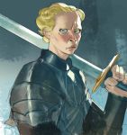  a_song_of_ice_and_fire absurdres armor blonde_hair blue_eyes brienne_of_tarth game_of_thrones highres ramonn90 short_hair sword weapon 
