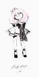  +_+ 1girl bow character_name crown dress full_body high_heels highres hime_(splatoon) jewelry mole mole_under_mouth monochrome multicolored_hair necklace pearl_necklace pink_hair seto_(asils) simple_background solo splatoon splatoon_2 symbol-shaped_pupils two-tone_hair white_background 