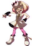  +_+ 1girl :d bare_shoulders blush crown domino_mask dress fang fingerless_gloves full_body gloves glowing hime_(splatoon) looking_at_viewer mask mole mole_under_mouth multicolored_hair open_mouth pantyhose pink_hair pink_legwear shorts simple_background sleeveless sleeveless_dress smile solo splatoon splatoon_2 symbol-shaped_pupils two-tone_hair v wahootarou white_background white_hair yellow_eyes zipper_pull_tab 