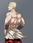  1boy armband blonde_hair evil evil_grin evil_smile facing_away fatal_fury geese_howard grin hakama helping-hand highres japanese_clothes jewelry necklace smile smirk snk solo the_king_of_fighters the_king_of_fighters_xiv 