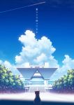  animal cat clouds day highres kami_(yoshipt0716) no_humans original outdoors scenery sky stairs translation_request tree 