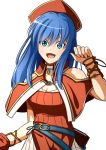  1girl blue_eyes blue_hair boo_cipher fire_emblem fire_emblem:_fuuin_no_tsurugi hat lilina long_hair looking_at_viewer simple_background smile solo white_background 