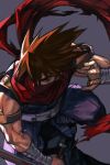  1boy armband belt blue_eyes brown_hair hankuri male_focus ninja plasma_sword scarf spiky_hair strider_(video_game) strider_hiryuu sword tonfa weapon 