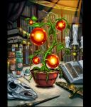  book bottle candle copyright_name dagger force_of_will leaf m_ganzy no_humans official_art plant potion skull vines weapon 