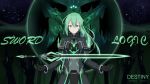  armor blue_eyes coat commentary_request copyright_name crota destiny_(game) english gloves green_hair kuroda_kuwa neon_trim personification ponytail sword tagme weapon 