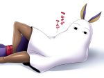  1girl arm_support bare_legs bed_sheet dark_skin fate/grand_order fate_(series) legs long_hair looking_at_viewer low-tied_long_hair lying medjed nitocris_(swimsuit_assassin)_(fate) nokoppa on_side pose purple_hair shadow simple_background solo very_long_hair white_background 