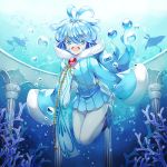  :d :o antenna_hair blue blue_eyes blue_hair blue_shoes column coral kasuka108 long_sleeves manaphy mantine mantyke open_mouth personification pillar pokemon pokemon_(creature) shoes silhouette smile solo twitter_username underwater white_legwear wide_sleeves 