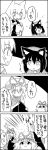  4koma alternate_costume animal_ears bow cat_ears chen closed_eyes comic commentary_request ear_piercing eyebrows_visible_through_hair greyscale hat highres long_hair mob_cap monochrome necktie open_mouth piercing shaded_face short_hair smile sweat tani_takeshi tearing_up touhou translation_request vest x_mouth yakumo_ran yakumo_yukari yukkuri_shiteitte_ne |_| 