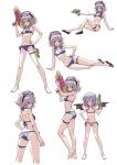 2girls :&gt; arm_support ass bare_legs bikini black_eyes black_wings blue_bikini blue_hair blush bow braid breasts cleavage contrapposto fkey flat_chest from_behind full_body gluteal_fold goggles goggles_on_head hair_bow hand_on_hip highres izayoi_sakuya leaning_back lying multiple_girls multiple_views nail_polish navel on_side petite pink_bikini red_eyes remilia_scarlet sandals short_hair side-tie_bikini silver_hair simple_background small_breasts standing swimsuit thigh_gap thigh_strap touhou trigger_discipline twin_braids water_gun white_background wings 