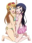  aragaki_ayase barefoot bikini breast_press feet gotou_nozomu highres interlocked_fingers kousaka_kirino mirror_twins official_art ore_no_imouto_ga_konna_ni_kawaii_wake_ga_nai swimsuit symmetrical_docking symmetrical_hand_pose toes 