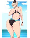  1girl artoria_pendragon_(all) artoria_pendragon_alter_(fate/grand_order) ass backboob bare_shoulders blonde_hair braid breasts fate/grand_order fate_(series) highres large_breasts looking_at_viewer looking_back sekiyu_(spartan) short_hair solo thick_thighs thighs yellow_eyes 
