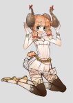  :o babydoll belt blue_eyes bow bracelet brown_hair chain_belt character_request choker copyright_request horns jewelry mins_(minevi) nightgown short_twintails slippers tagme tail tearing_up twintails 