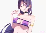  1girl armband bare_shoulders character_request choker collarbone fate/grand_order fate_(series) long_hair looking_to_the_side muki_(mayuiki) purple_hair smile solo swimsuit violet_eyes white_background 