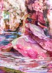  1girl brown_hair flower hair_flower hair_ornament highres looking_to_the_side onmyoji profile sitting tears water yasu8hasu ying_hua_yao 